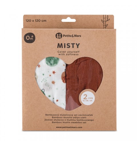 Petite&Mars Misty - 2 otulacze muślin bambusowy 120x120 | Celestial Planets